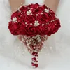 Decorative Flowers & Wreaths Amazing Bling Crystal Brooch Handmade Satin Rose Bridal Bouquets Bridesmaid Handholds Customized Bouquet