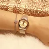 Montres-bracelets Montres dames japonaises et coréennes Rose Gold Diamond Micro Luminous Quartz Bracelet en acier inoxydable Bracelet étanche WatchWristwa