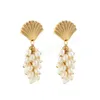 Elegant Geometric Pearl Dangle Earrings for Women Summer Beach Gold Color Metal Shell Earrings Jewelry