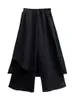 [EAM] High Elastic Waist Black Split Joint Long Wide Leg Trousers Loose Fit Pant Fashion Spring Autumn 1Z325 220325