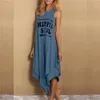 Casual Kleid Frauen Sommer Lose Hippie Seele Brief Drucken Lange Es Streetwear Unregelmäßigen Saum Ärmellose Maxi 220418