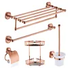 Bath Accessory Set Europe Wall Hanging Towle Ring Antique Rose Gold Bathroom Hardawre Accessories Round Base Polished Solid Brass ShelfBath