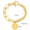 Länkarmbandkedja Elizabeth Coin Armband Rostfritt stål Bangles TOGGLE CLASP armband för Woman Girl Fashion Jewelry Raym22