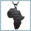 Pendentif Colliers Pendentifs Bijoux Hip Hop Afrique Carte Collier Hommes Sier Rose Or Noir Lettrage Africain Charme Lien Chaîne Pour Les Femmes Goutte