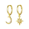 Pendientes para prevenir alergias, pendientes asimétricos de estrella y Luna de Color plateado, dijes de cristal para mujeres y niñas, joyería Eh375Stud Mill22