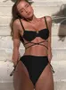 Zrtak High Cut Bikini Thong Swimsuit Women Bathing Suit Boreded Patchworkewear Solid Cup Swimwearセクシーなビキニセット包帯220527