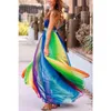 LGBTQ Casual Dresses LGBT Novely Chic Design Mesh Dress Rainbow Color Spaghetti Strap Summer Beach Maxi Vestidos Casual