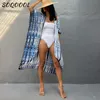 Seksi bikini örtbasları kadınlar yaz plajı pareo çizgileri gevşek kimono mayo elbise plaj giyim boho mayo kapağı kapak 220607