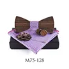 Bow slipsar sitonjwly herrskjorta trär slips för män trä bowtie näsduk manschettknappar brosch set pocket handduk halsduk med boxbow eme