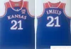 Maglie da basket NCAA Kansas Jayhawks College cucite Joel 21 Embiid Vintage Paul 34 Pierce Jersey Camicie blu S-2XL