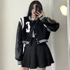 American Vintage black baseball Cyber Y2k Uniform Short Coat Basic Jacket Spring Clothes For Techwear Loose BF Women Clothing 220815