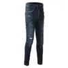 Designer jeans maschile skinny strap jeans motociclista hip hop scuro blu angurio 2022 Fashile rilassato in forma regolare gamba dritta sottile gamba elastica alla moda elastico foro di cerniera alla moda