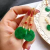 Baumelnde Kronleuchter-Ohrringe aus natürlichem Smaragd und trockenem Saphir, rund, geometrisch, 14 Stück, goldene Ohrhaken, Damenschmuck, Charm-Reifen, Kolczyki Dam