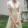 Casual Dresses French Fairy Plaid Dress Chic Floral Puff Sleeve Slim midja Vintage Midi Even Party Elegant Korea Women 2022 SummerCasual
