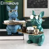 ERMAKOVA Nordic Bulldog francese Scultura Cane Figurine Statua Chiave Gioielli Stoccaggio Decorazione della tavola Regalo con piatti Occhiali 220426