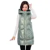 Coletes femininos com capuz sólido colete comprido mulheres mulheres cistas de inverno moda casaco brilhante