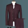 Модный мужской повседневный бутик, белый воротник-стойка в китайском стиле, комплект из 3 предметов, приталенный пиджак, куртка, пальто, брюки, жилет 220815