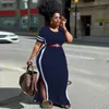 Grande taille robes femmes vêtements L-5xl décontracté en gros rayé côté moulante Stretch slip ourlet Maxi robe femme DropPlus