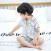2021 Spring Autumn Boys Button Down Pajamas Kids Toddler Striped Sleepwear PJs Set Lounge Wear Clothing G220428
