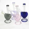 Forma de corazón Tubos de agua de vidrio Bongs Hookah Púrpura Rosa Azul Verde Color Fumar DAB Rig Reclamar Catcher Pajitas de néctar 14 mm Tubería de agua conjunta Plataformas petroleras