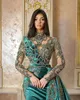 2022 Plus Storlek Arabisk Aso Ebi Hunter Green Mermaid Prom Klänningar Beaded Crystals Lace Evening Formell Party Andra Receptionen Födelsedag Engagemang Kappor Klänning Pro232