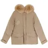 Qingwen Dicke Plus Baumwolle Parka Einfarbig Mid-Länge Winter Jacke Frauen Große Tasche Mit Pelz Kragen Damen Casual Cape l220725