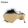 Sandals Eilyken Summer Women Sexy Gladiator Round Nose Metal Decoration Feather Sandals Platform Plexiglas Zipper Ladies High Heel Shoes 220318