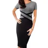 Sexy Slim Party Dress Femmes À Manches Courtes O-cou Midi D'été Robes Noir Gris Patchwork Rayé Moulante 220418