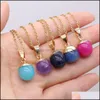 Arts And Crafts 13X18Mm Chakra Round Ball Reiki Healing Natural Stone Pendant Necklace Amethyst Pink Rose Crystal Necklaces Sports2010 Dhtts