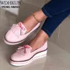 Vrouwen Tassel Bowtie Loafers Woman Slip On Sneakers Ladies Soft Pu Leather Sewing Flat Platform vrouwelijke schoenen alle seizoenen 2020 NIEUW Y2338328