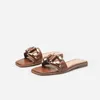 Pantoufle New Summer Leather h Buckle Women Slide Casual Square Toe Flat Sandal 220622