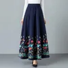 Skirts Mom Elegant Embroidered Maxi Pleated Skirt Women Plus Size Winter Warm Woolen Long Lady High Waist Casual Wool Office SaiaSkirts