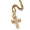 Collier avec pendentif croix en or glacé 14 carats, style hip hop, breloque scintillante, Micro pavé, Zircon cubique, bijoux à la mode