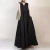 Casual Dresses Yeezzi Summer Women's Pockets Solid Boho Dress Long Loose Ruffled V-Neck korta ärmar Maxi Robe Femmecasual