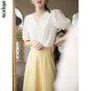 Mishow Chiffon Lace Shirts Women Summer Korean Style French Shirteve Blouse v-Neck Elegant Women TOPS MXA26X0052 220520