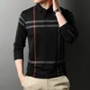 High End Designer Fashion Brand Polo Shirt Men Black Striped Korean Top Quality Casual Long Sleeve Tops Men kläder 220329