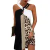 Sexy Halter Neck Leopard Patchwork Stampa Mini abito estivo senza maniche Beach Abiti casual Plus Size Tunica allentata da donna 220406