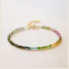 Bracciale estremamente fine da 2 mm con piccolo filo di tormalina arcobaleno, pietra Vanves femminile, sfumatura in oro 14 carati, braccialetto di cristallo chiaro di interesse speciale