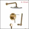 Brushed Gold Solid Brass Bathroom Shower Faucet Wall Mounted Drop Delivery 2021 Sets Faucets Showers Accs Home Garden 90Skx