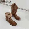 Western Cowboy Boots Fashion V Mouth Brodery Knee-High Booties Square Heel Female Knight Long Boots Winter 2022 Women's Shoes Y220729