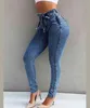 Jeans skinny de mulher alta cintura esticada fina de jeans de jeans lixo calças elásticas L220726