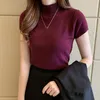 Frauen Stricken Tops Kurzarm Mock Neck Gestrickte Einfarbig Grundlegenden Stil Slim Fit Pullover Für