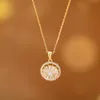 Colares de pingentes colar de ouro para mulheres jóias titânio aço grande redonda roxa branca zirconia luxuosa gargantilha coreapenda