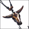 Pendentif Colliers Nouveau rétro résine tête de vache style ethnique voyage petit cadeau en gros chaîne de pull simple collier animal goutte livrer Dhuac