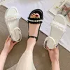 Sandals Block Heels Buckle Strap All-Match Clear Shoes Open Toe Med Chunky Girls Fashion Comfort Pearl Peep MediumSandals