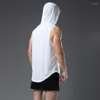 Débardeurs pour hommes Tops d'été Sweat à capuche Mens Fitness Sports Gilet Marque Entraînement sans manches avec chapeau Respirant Séchage rapide Gilet de course pour hommes