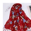 Moda Tassel długa druk kobieta szalik cienkie letnie szale i okłady kwiaty szaliki dla damskich bandana echarpe faulard femme
