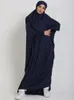 Ethnic Clothing Muslim Women Jilbab One-piece Prayer Dress Hooded Abaya Smocking Sleeve Islamic Dubai Saudi Black Robe Turkish Modesty