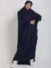 Ethnic Clothing Muslim Women Jilbab One-piece Prayer Dress Hooded Abaya Smocking Sleeve Islamic Dubai Saudi Black Robe Turkish Mod277h