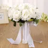 Bridal Bridesmaid Bouquet White Silk Flowers Roses Artificial Bride Boutonniere Pins Mariage Bouquet Wedding Accessories CL0506